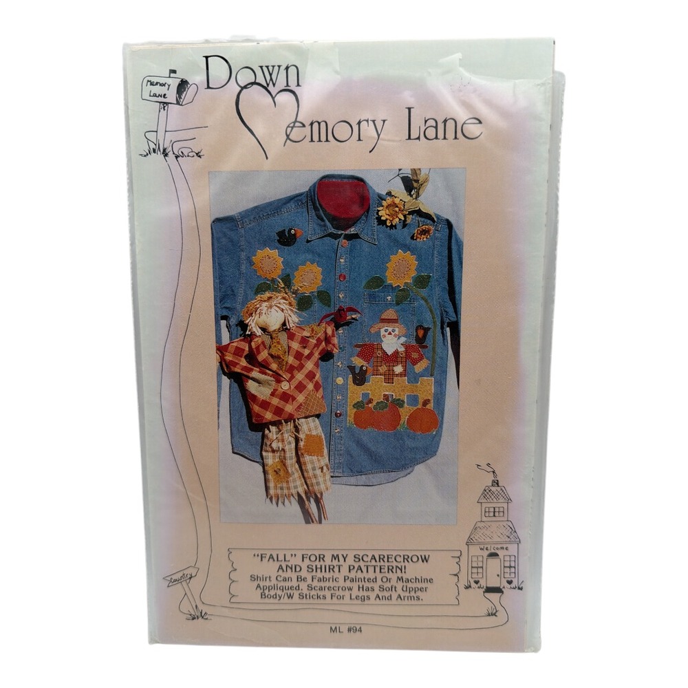 Down Memory Lane FALL FOR MY SCARECROW Shirt Quilt Applique Sewing Pattern NEW